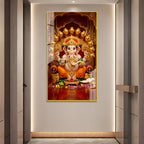 Premium Acrylic Painting of Lord Ganesha with Golden Kalash | Spiritual Wall Artwork