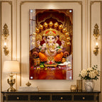 Premium Acrylic Painting of Lord Ganesha with Golden Kalash | Spiritual Wall Artwork