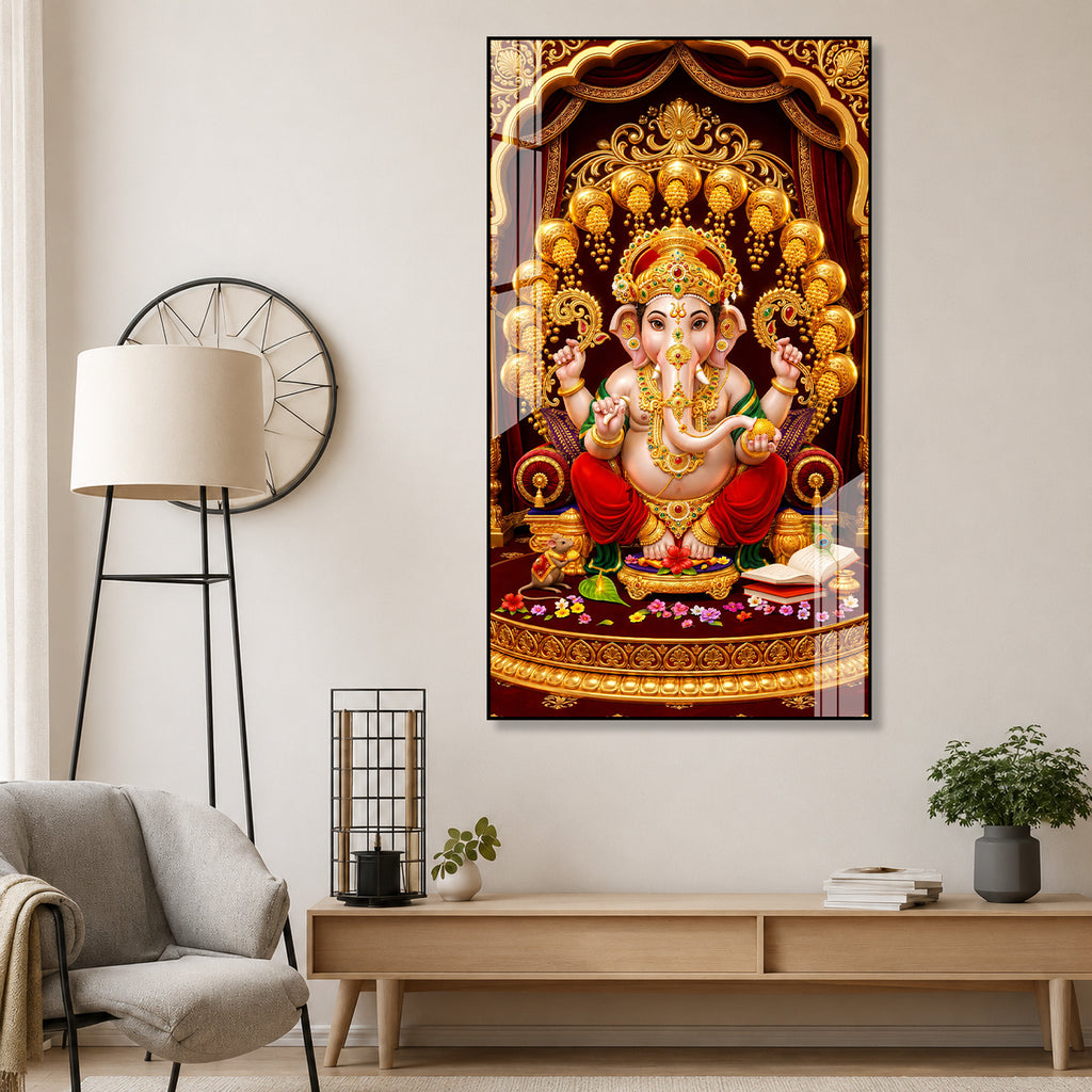 Divine Ganesh Ji Acrylic Glass Wall Art Painting - Traditional Indian Festival Gift & Pooja Room Decor