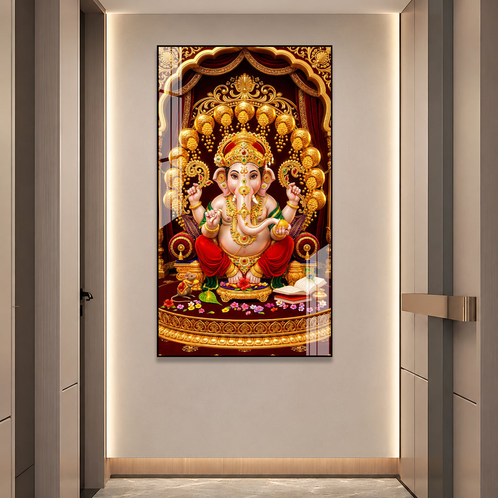 Divine Ganesh Ji Acrylic Glass Wall Art Painting - Traditional Indian Festival Gift & Pooja Room Decor