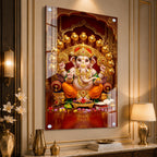 Divine Ganesh Ji Acrylic Glass Wall Art Painting - Traditional Indian Festival Gift & Pooja Room Decor
