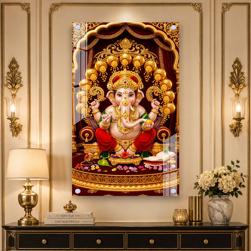Divine Ganesh Ji Acrylic Glass Wall Art Painting - Traditional Indian Festival Gift & Pooja Room Decor