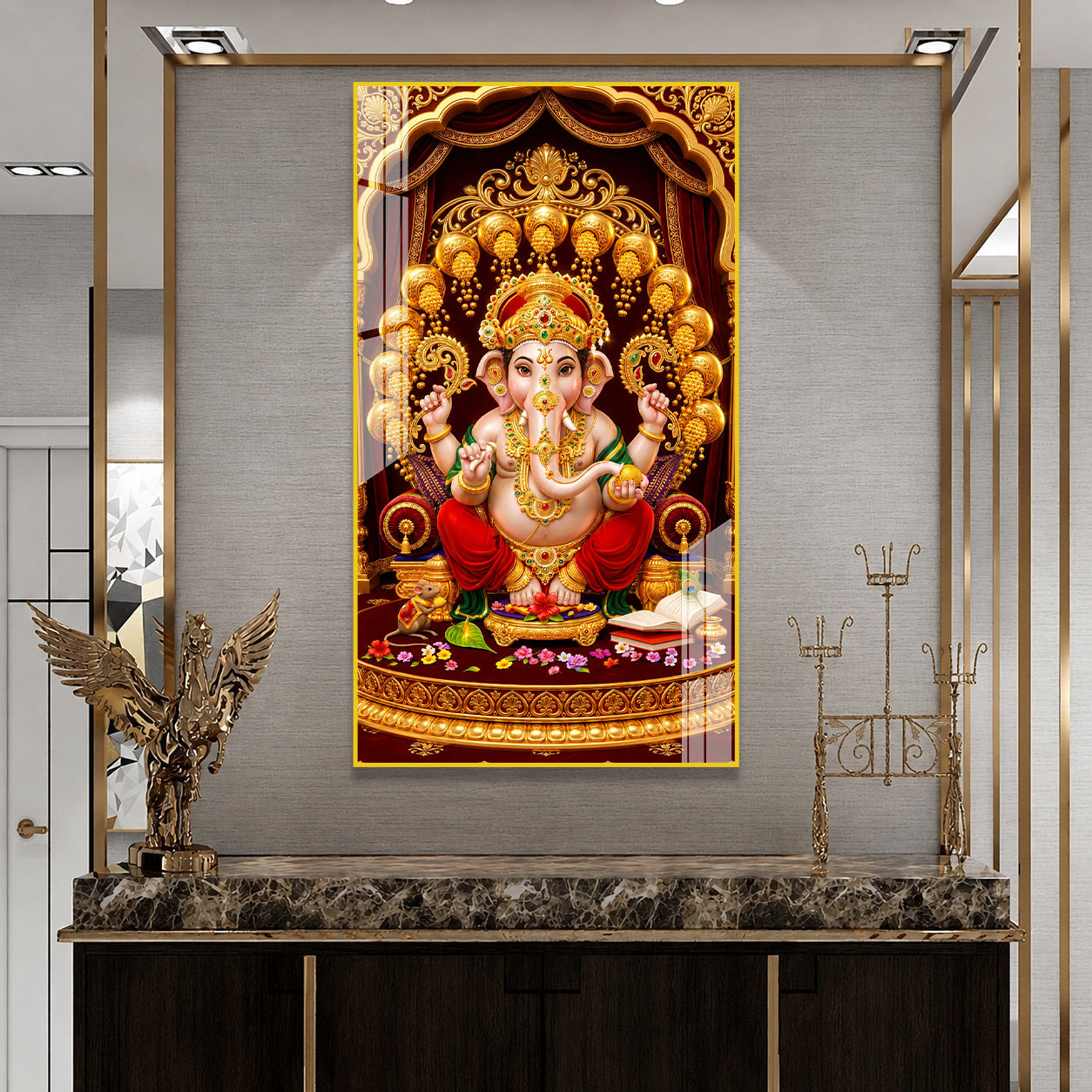 Divine Ganesh Ji Acrylic Glass Wall Art Painting - Traditional Indian Festival Gift & Pooja Room Decor