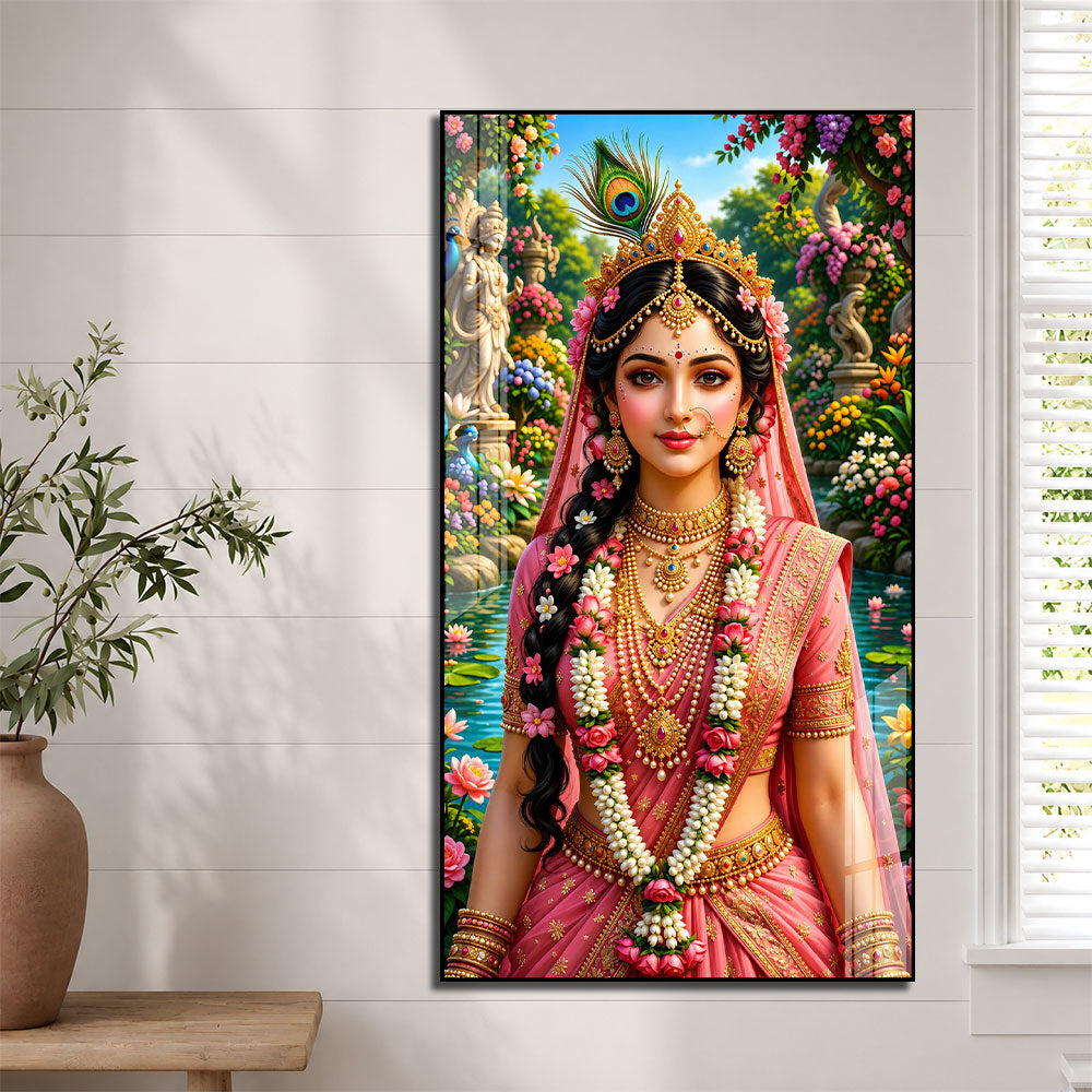 Shree Radha Ji with Peacock Feather Premium Acrylic Wall Art for Home Temple