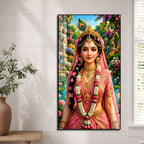 Shree Radha Ji with Peacock Feather Premium Acrylic Wall Art for Home Temple