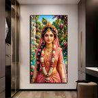 Shree Radha Ji with Peacock Feather Premium Acrylic Wall Art for Home Temple