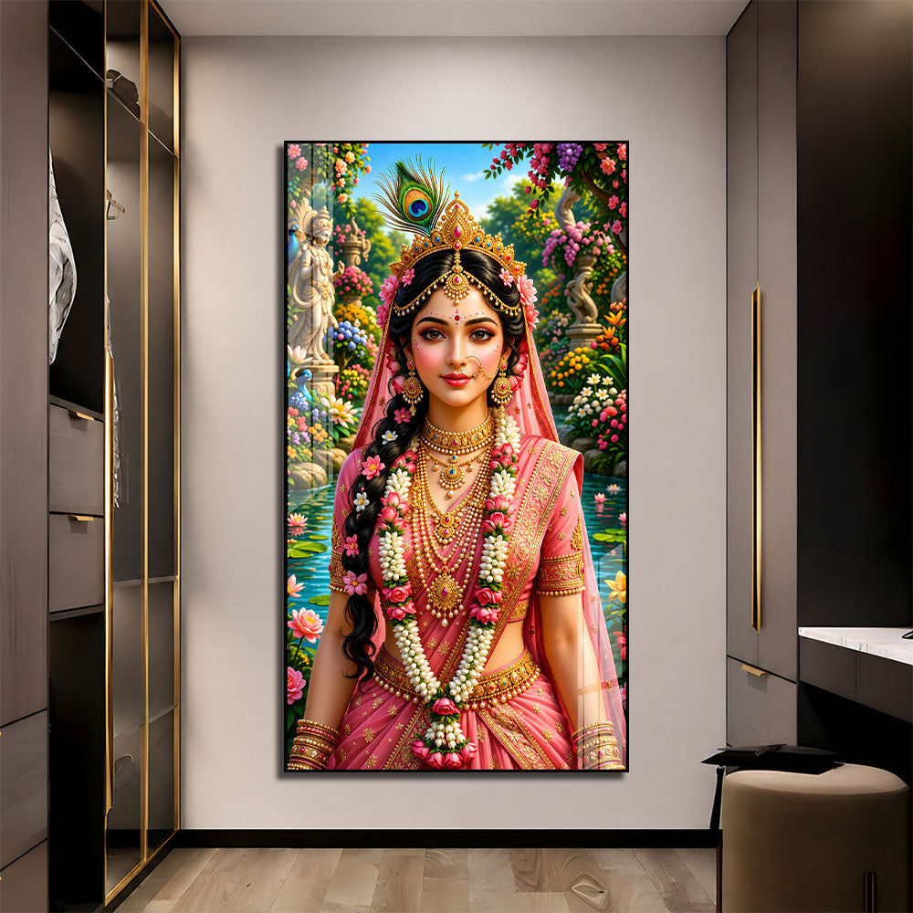 Shree Radha Ji with Peacock Feather Premium Acrylic Wall Art for Home Temple