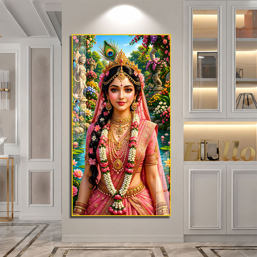 Shree Radha Ji with Peacock Feather Premium Acrylic Wall Art for Home Temple
