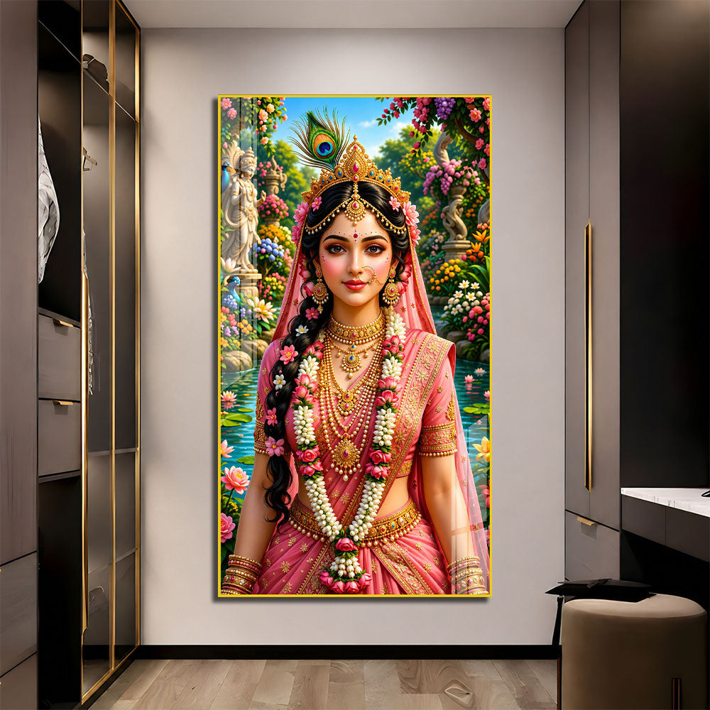 Shree Radha Ji with Peacock Feather Premium Acrylic Wall Art for Home Temple