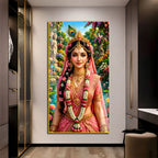 Shree Radha Ji with Peacock Feather Premium Acrylic Wall Art for Home Temple