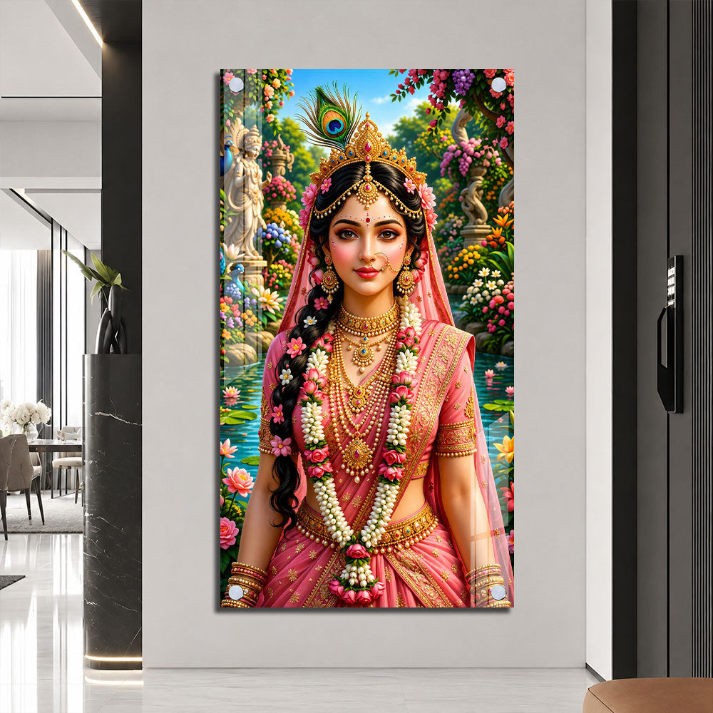 Shree Radha Ji with Peacock Feather Premium Acrylic Wall Art for Home Temple