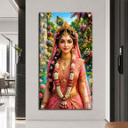 Shree Radha Ji with Peacock Feather Premium Acrylic Wall Art for Home Temple
