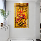 Divine Bajrangbali Hanuman Acrylic Painting with Golden Floral Temple Background Wall Art