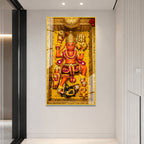 Divine Bajrangbali Hanuman Acrylic Painting with Golden Floral Temple Background Wall Art