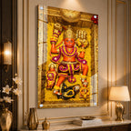 Divine Bajrangbali Hanuman Acrylic Painting with Golden Floral Temple Background Wall Art