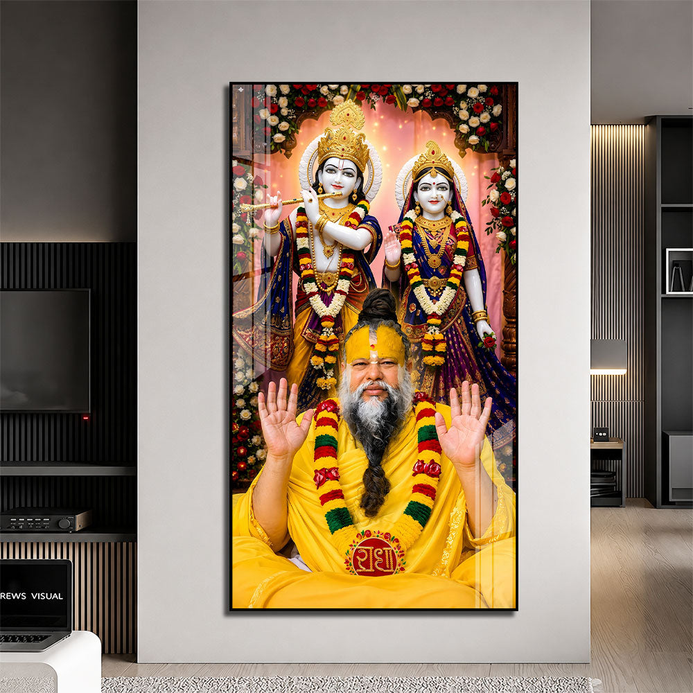 Premanand Ji Maharaj with Radha Krishna Premium Acrylic Wall Painting for home décor