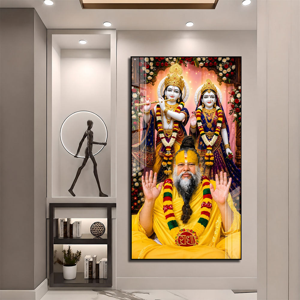 Premanand Ji Maharaj with Radha Krishna Premium Acrylic Wall Painting for home décor