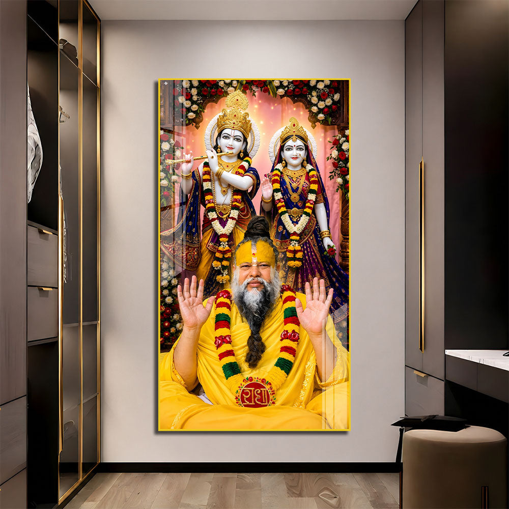 Premanand Ji Maharaj with Radha Krishna Premium Acrylic Wall Painting for home décor