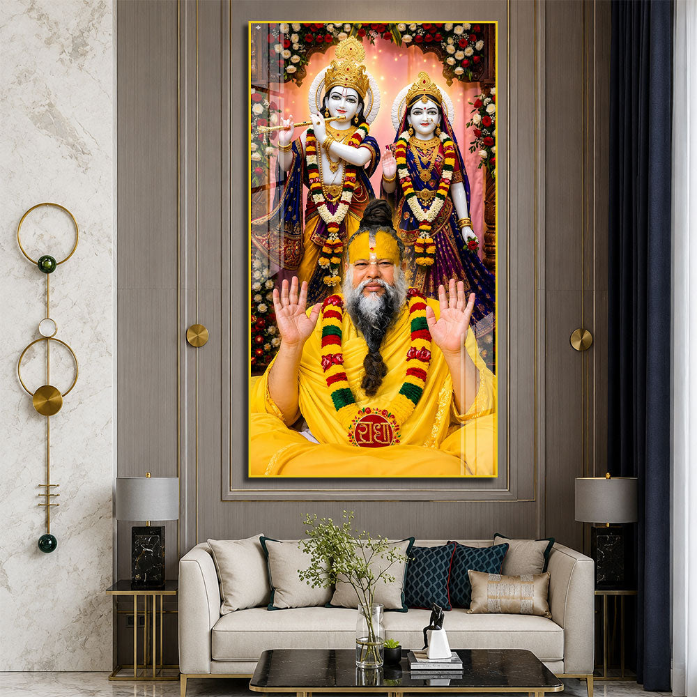 Premanand Ji Maharaj with Radha Krishna Premium Acrylic Wall Painting for home décor