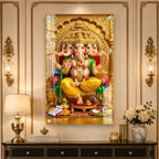Premium Panchmukhi Ganesh Acrylic Painting with Golden Throne for Hindu Home Temple