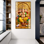 Premium Panchmukhi Ganesh Acrylic Painting with Golden Throne for Hindu Home Temple