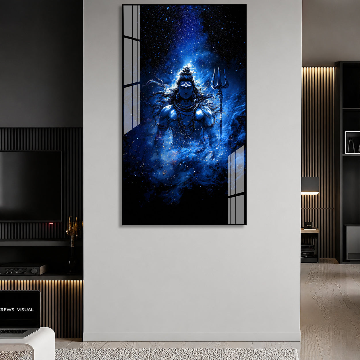 Divine Mahadev Acrylic Wall Painting with Cosmic Blue Background Design