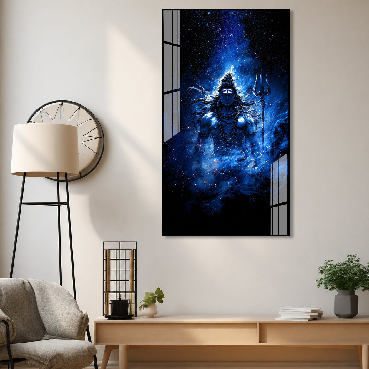 Divine Mahadev Acrylic Wall Painting with Cosmic Blue Background Design