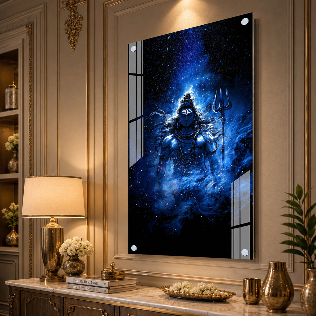 Divine Mahadev Acrylic Wall Painting with Cosmic Blue Background Design