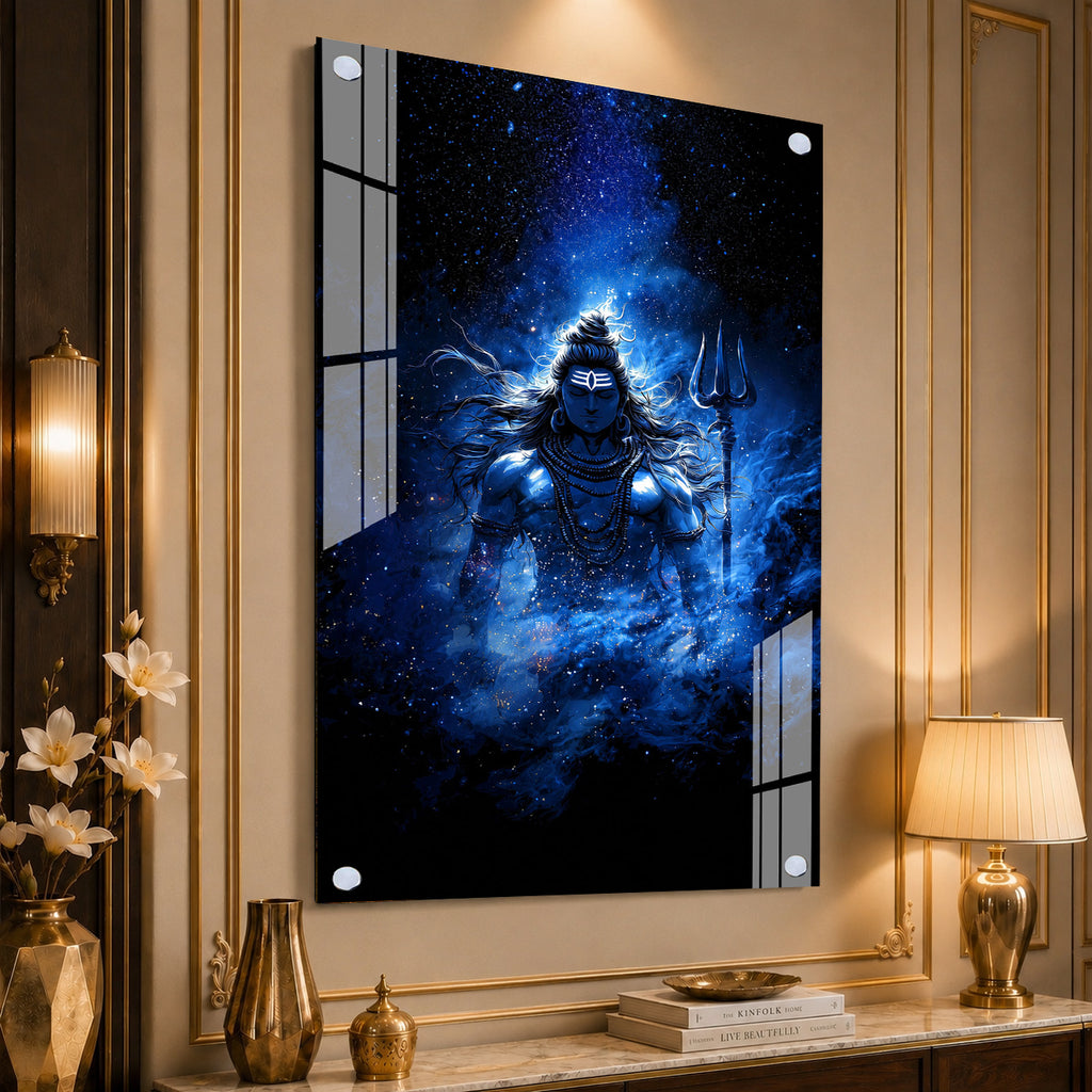 Divine Mahadev Acrylic Wall Painting with Cosmic Blue Background Design