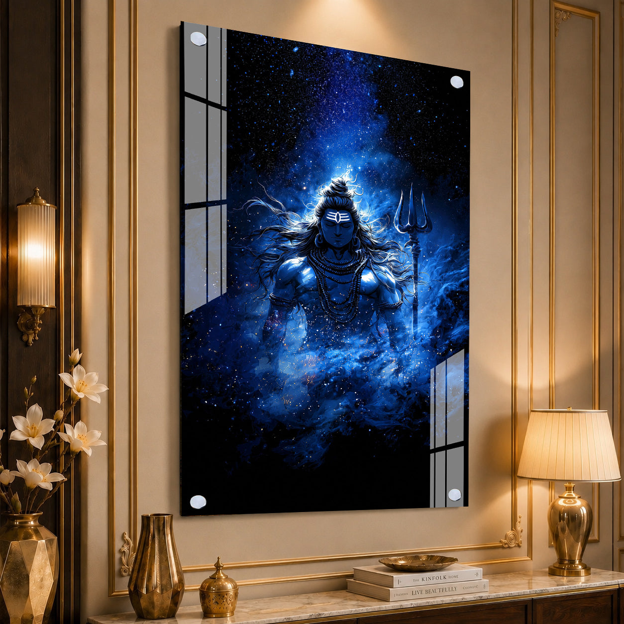 Divine Mahadev Acrylic Wall Painting with Cosmic Blue Background Design