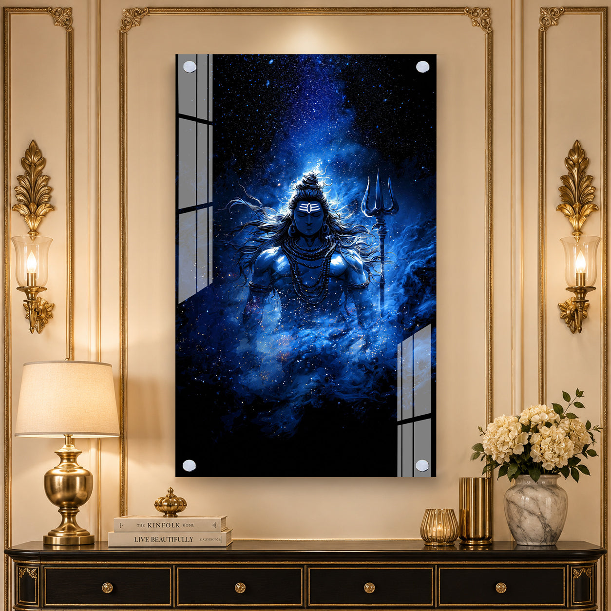 Divine Mahadev Acrylic Wall Painting with Cosmic Blue Background Design