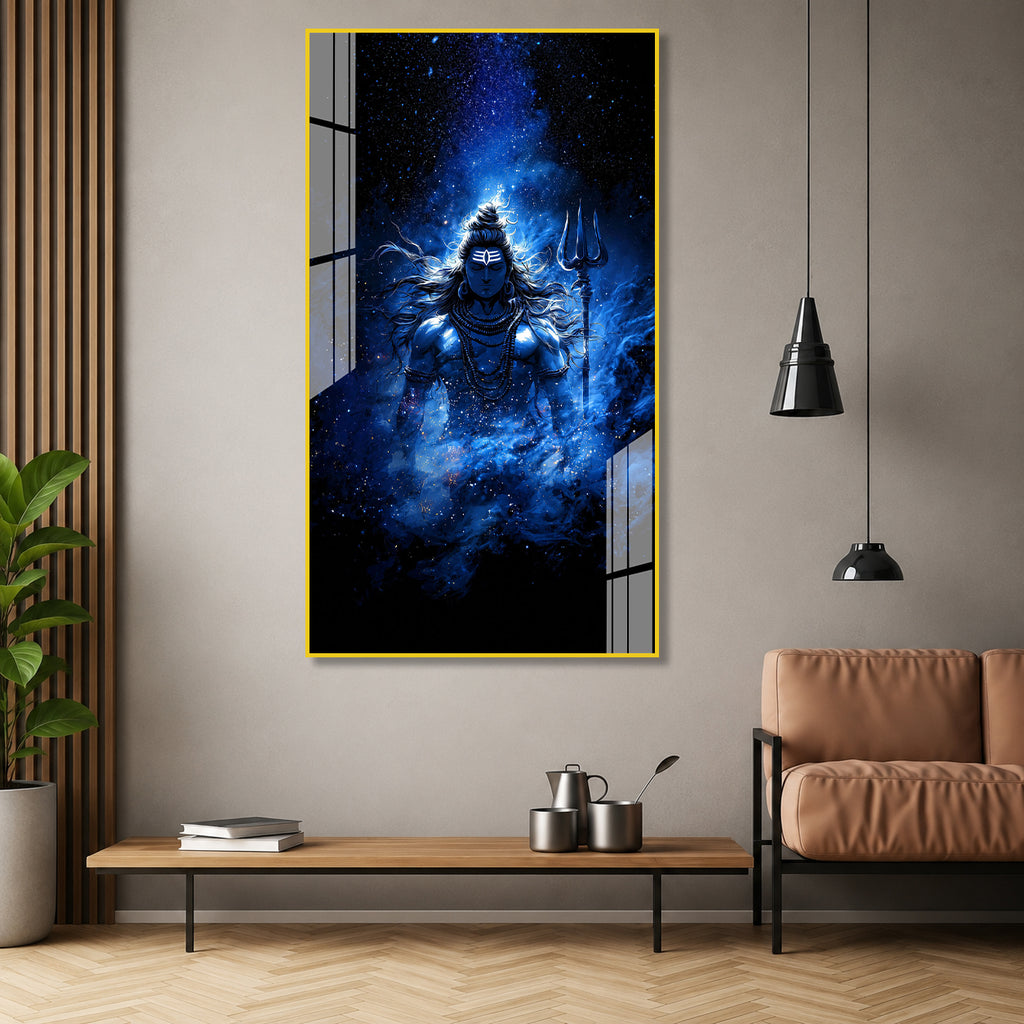 Divine Mahadev Acrylic Wall Painting with Cosmic Blue Background Design