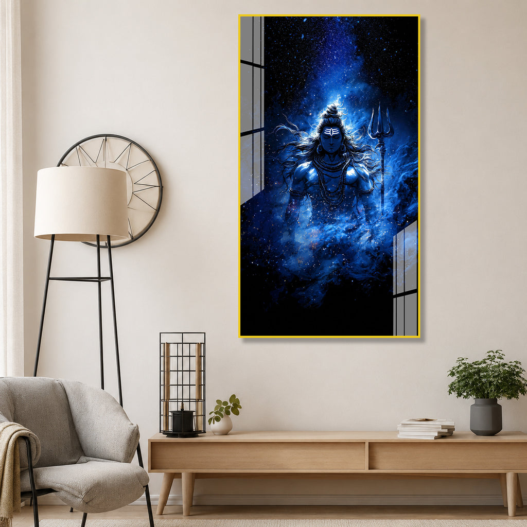 Divine Mahadev Acrylic Wall Painting with Cosmic Blue Background Design