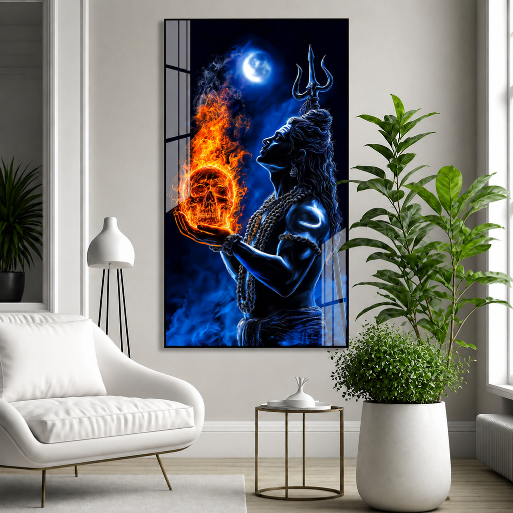 Modern Mahadev Acrylic Wall Painting with Trishul for Spiritual Home Decor