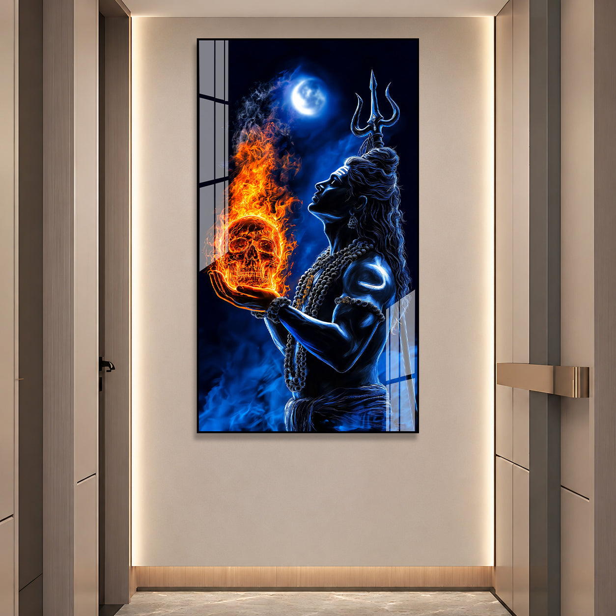Modern Mahadev Acrylic Wall Painting with Trishul for Spiritual Home Decor