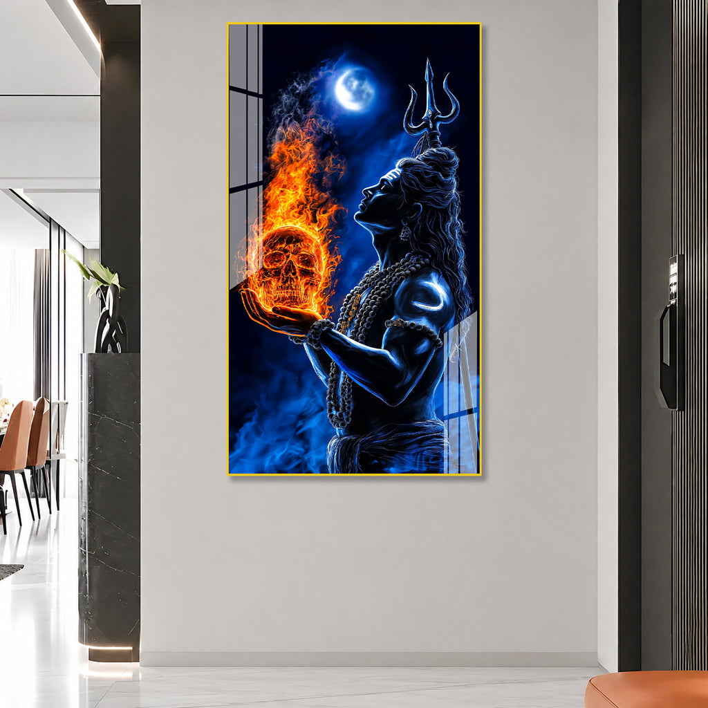 Modern Mahadev Acrylic Wall Painting with Trishul for Spiritual Home Decor