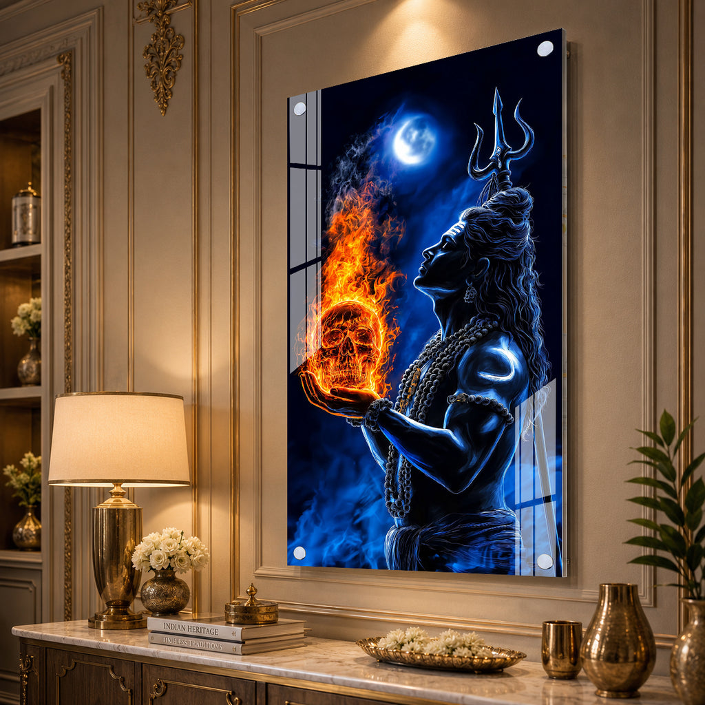 Modern Mahadev Acrylic Wall Painting with Trishul for Spiritual Home Decor