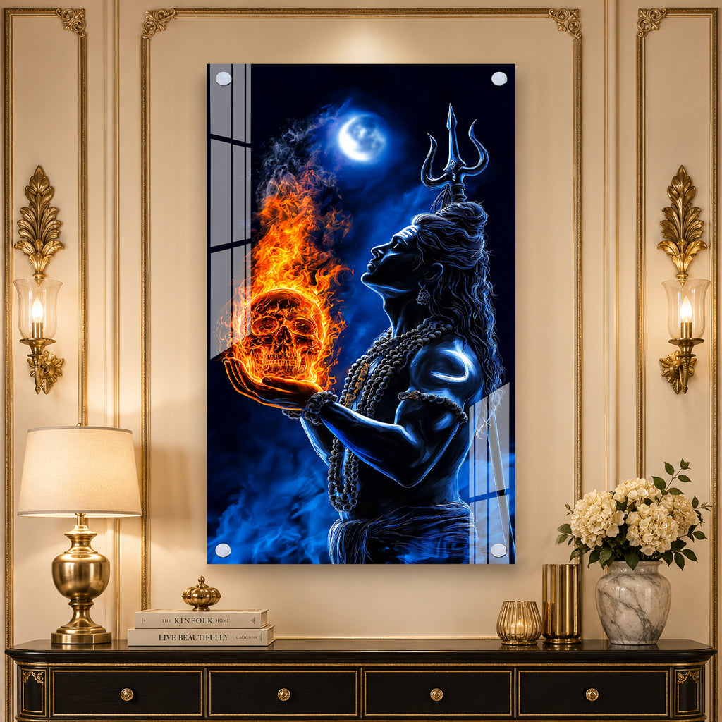 Modern Mahadev Acrylic Wall Painting with Trishul for Spiritual Home Decor