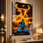 Premium Mahadev Meditation Acrylic Wall Painting with Trident for Religious Home Decor