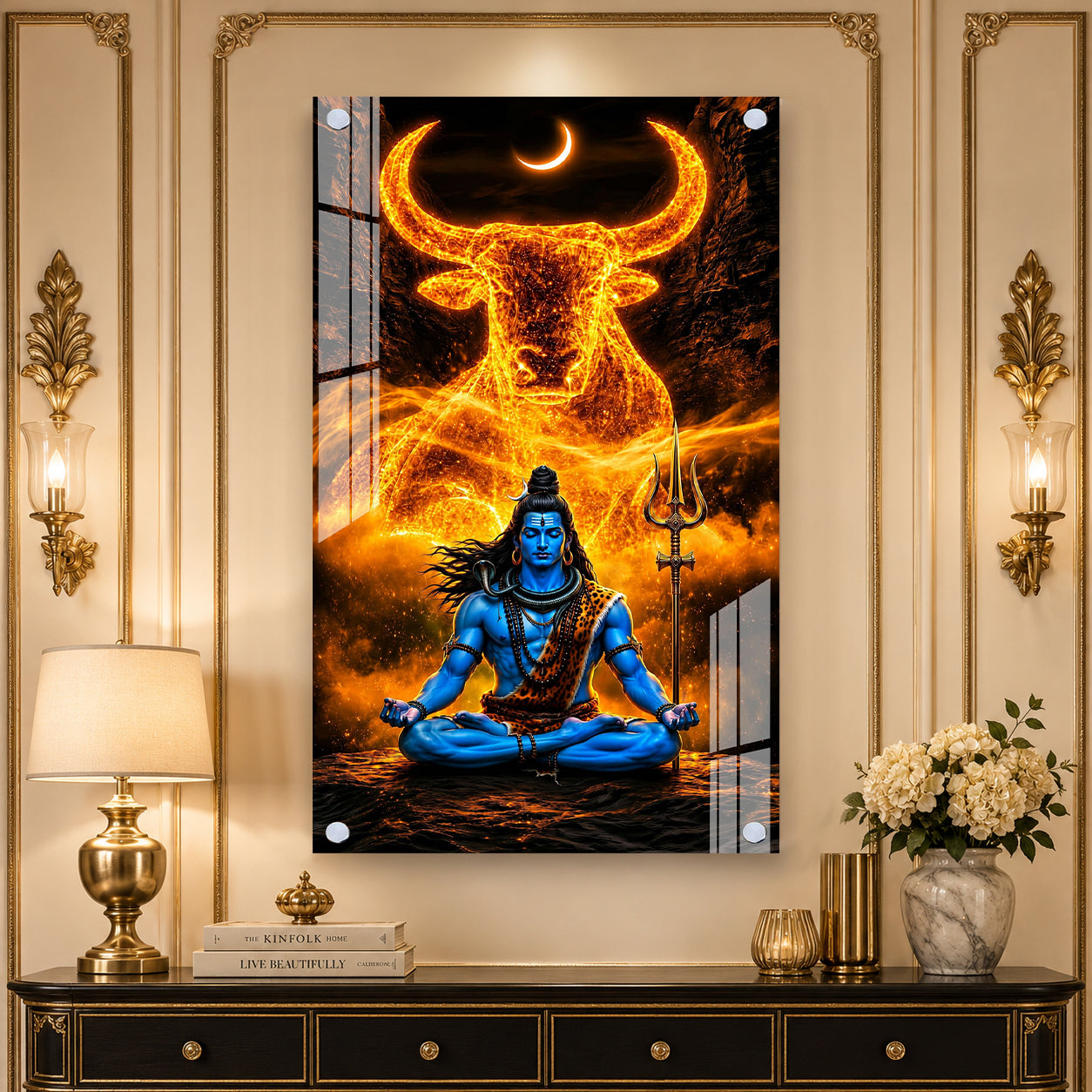 Premium Mahadev Meditation Acrylic Wall Painting with Trident for Religious Home Decor