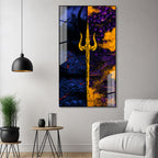 Luxury Lord Shiva Trishul Spiritual Acrylic Glass Painting for Modern Home Decor