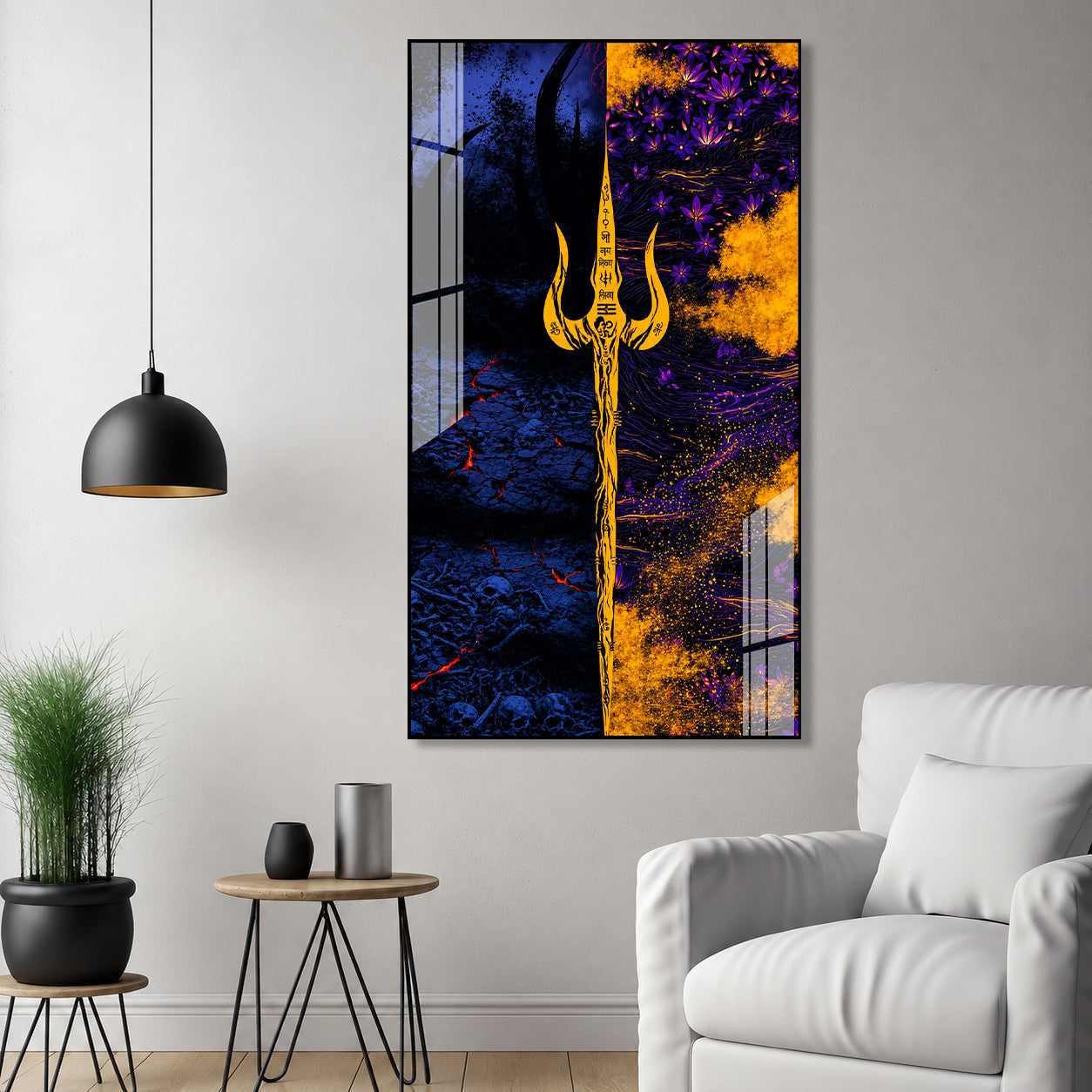 Luxury Lord Shiva Trishul Spiritual Acrylic Glass Painting for Modern Home Decor