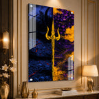 Luxury Lord Shiva Trishul Spiritual Acrylic Glass Painting for Modern Home Decor