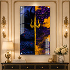 Luxury Lord Shiva Trishul Spiritual Acrylic Glass Painting for Modern Home Decor
