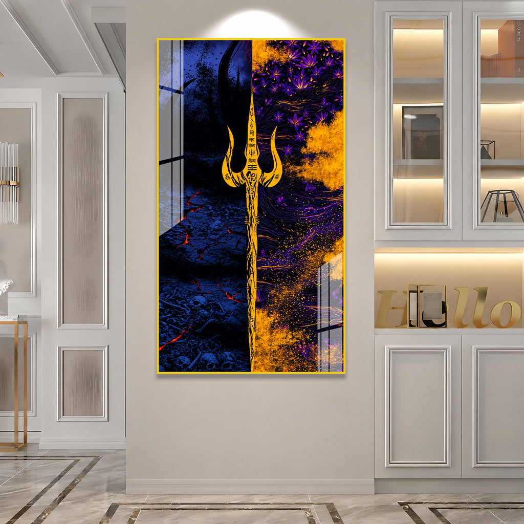 Luxury Lord Shiva Trishul Spiritual Acrylic Glass Painting for Modern Home Decor