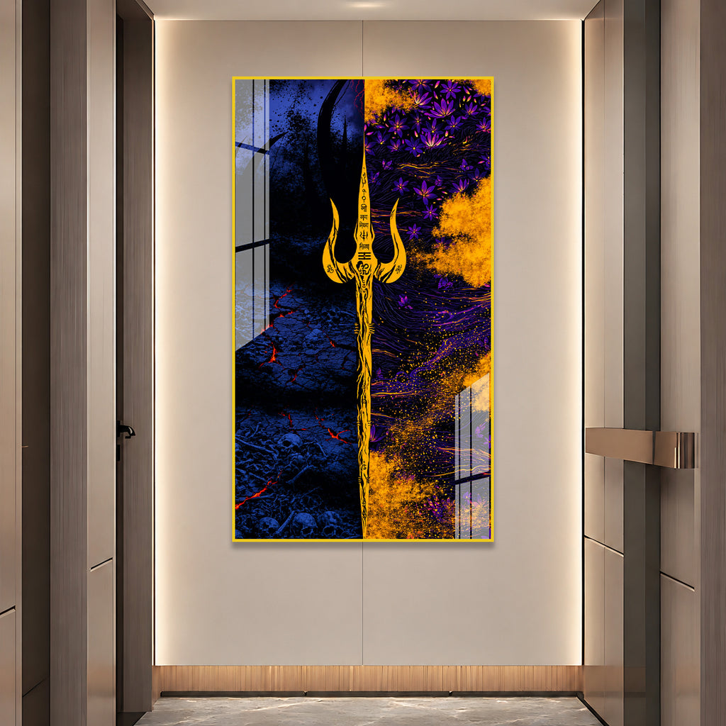 Luxury Lord Shiva Trishul Spiritual Acrylic Glass Painting for Modern Home Decor