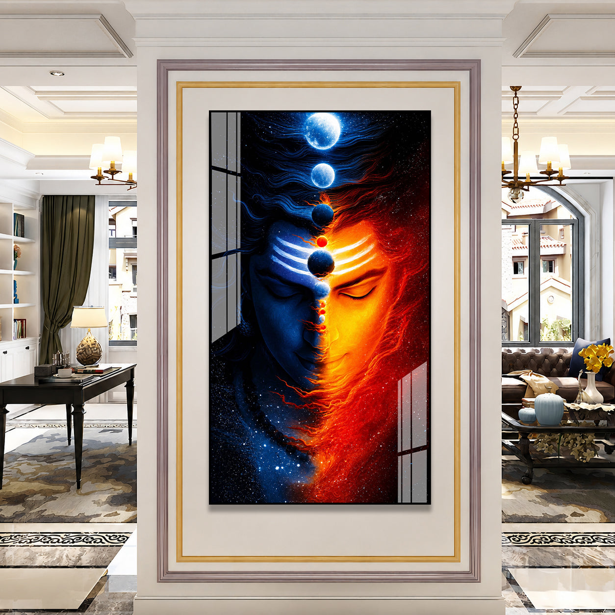 Luxury Lord Shiva Abstract Universe Acrylic Glass Painting for Modern Home Decor