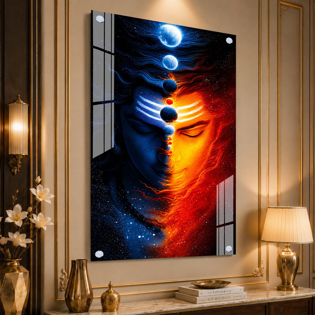 Luxury Lord Shiva Abstract Universe Acrylic Glass Painting for Modern Home Decor