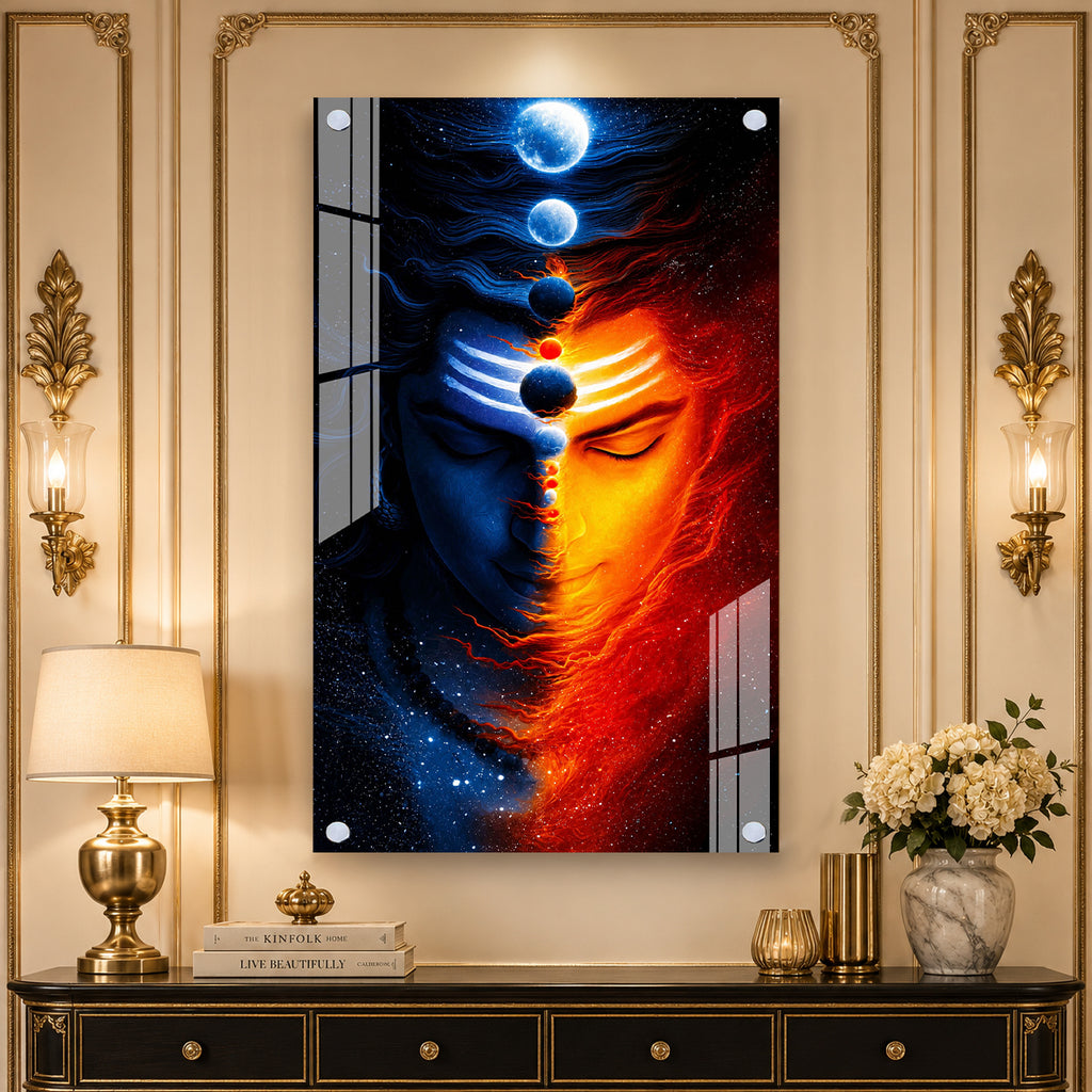 Luxury Lord Shiva Abstract Universe Acrylic Glass Painting for Modern Home Decor