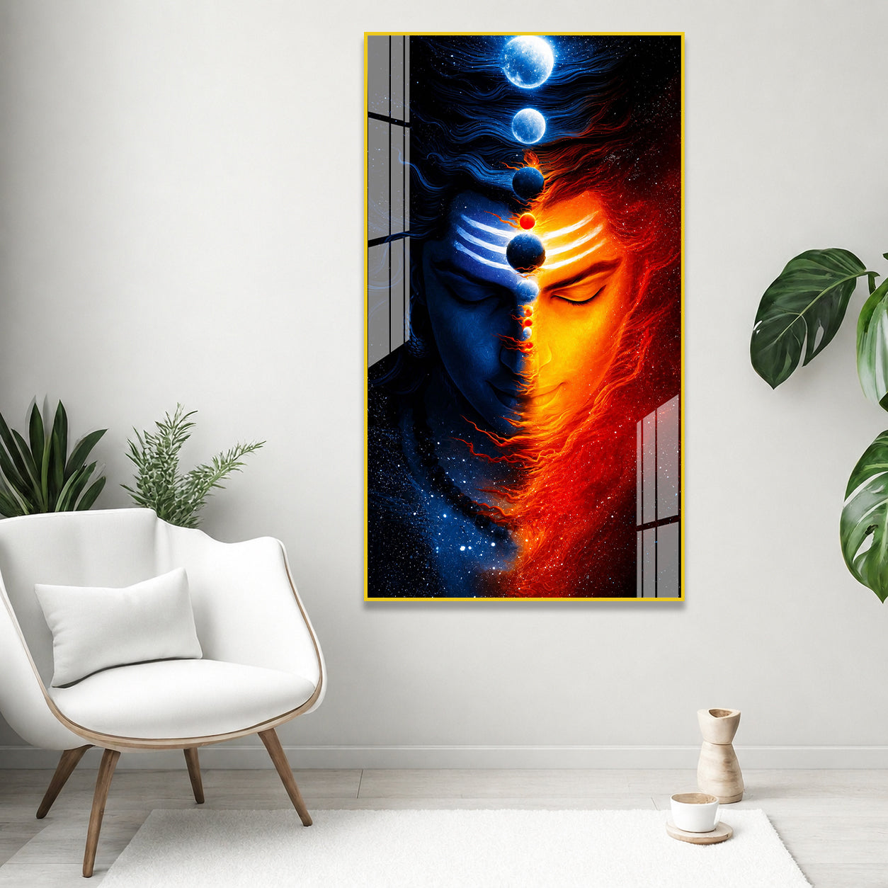 Luxury Lord Shiva Abstract Universe Acrylic Glass Painting for Modern Home Decor